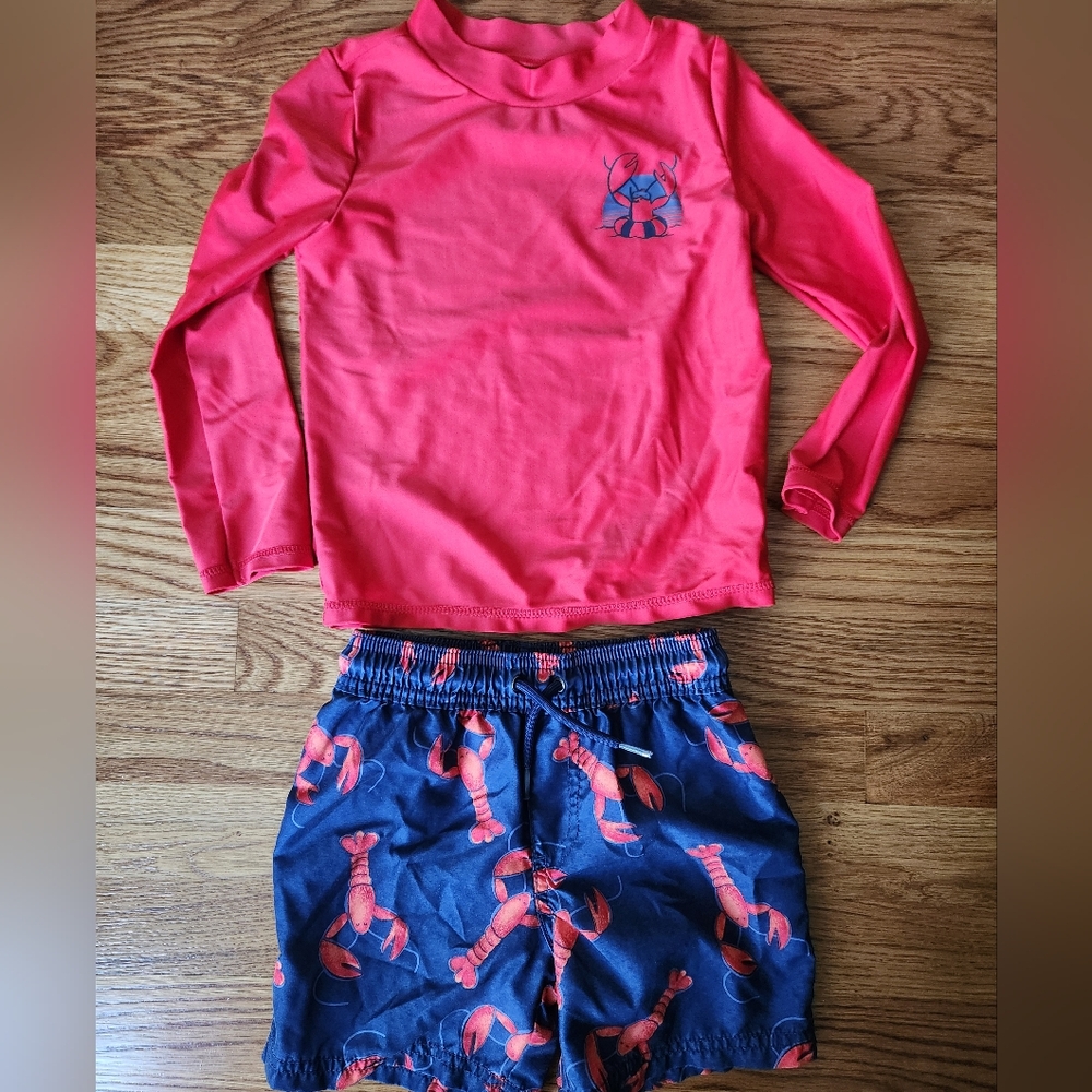 Carter's Red and Blue Kids Swim Rashguard Set 4T